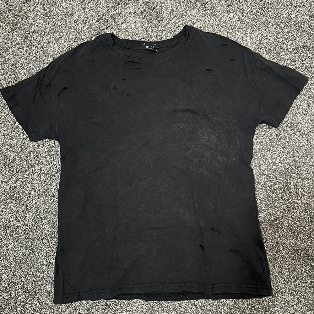 Women's Black Distressed T-Shirt (Size: S)
